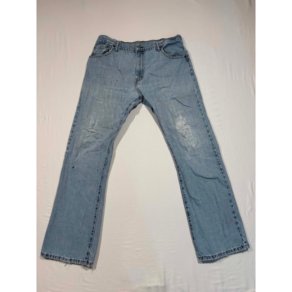 Vintage Levis 517 Mens Bootcut Jeans 36x32 Light Wash Distressed Denim Blue